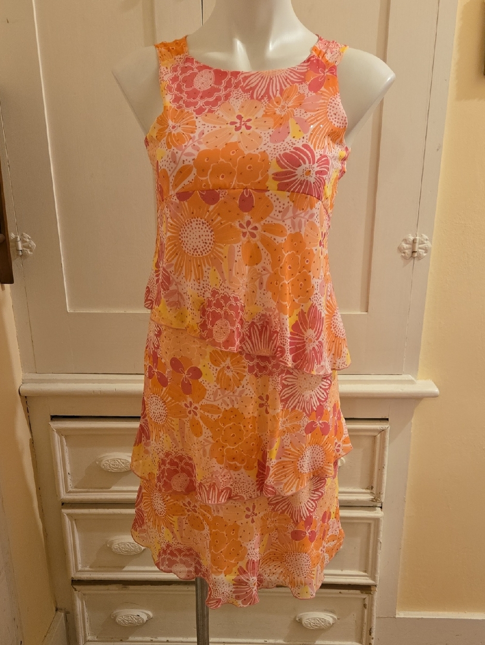 Iz Byer California Peach And Pink Girls Sparkle Dress Sz 16 🎁